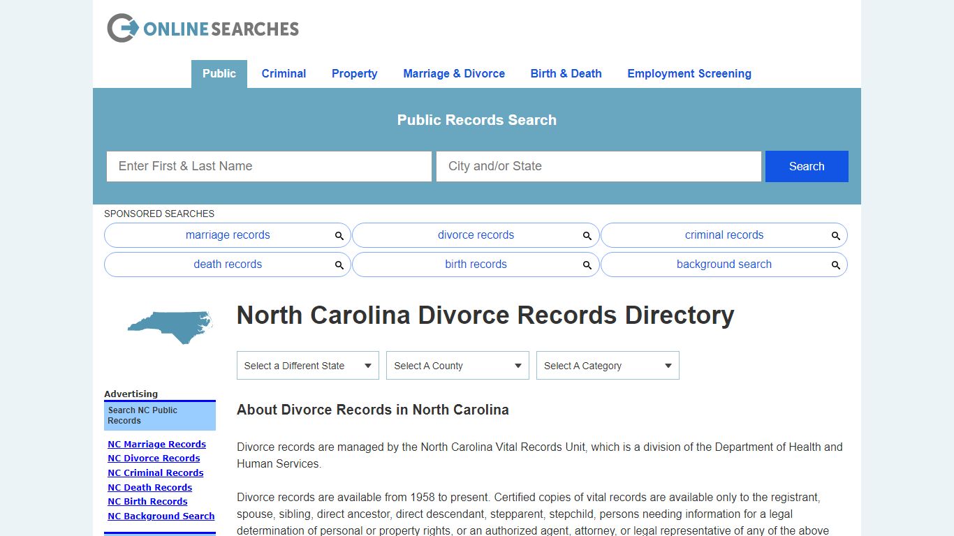 North Carolina Divorce Records Directory - OnlineSearches.com